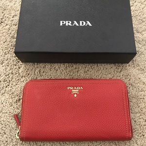 Prada Vitello Daino Zip-Around Wallet Red w/ Box